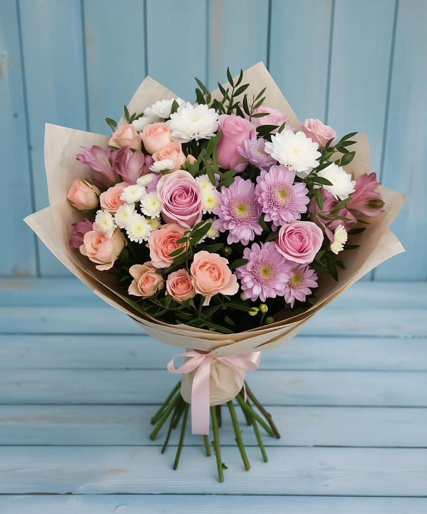 Букет цветов из: Хризантемы, Розы и Альстромерии в Кокреке