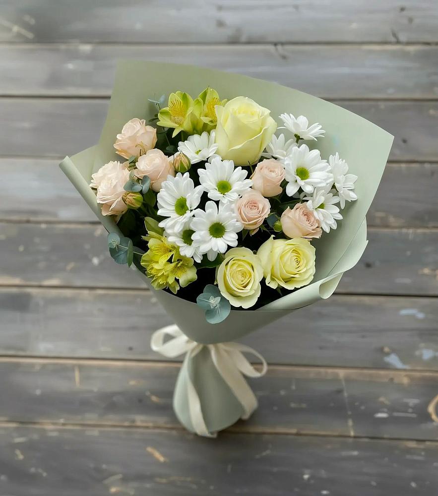 Букет цветов из: Альстромерии, Розы и Хризантемы в Кокреке