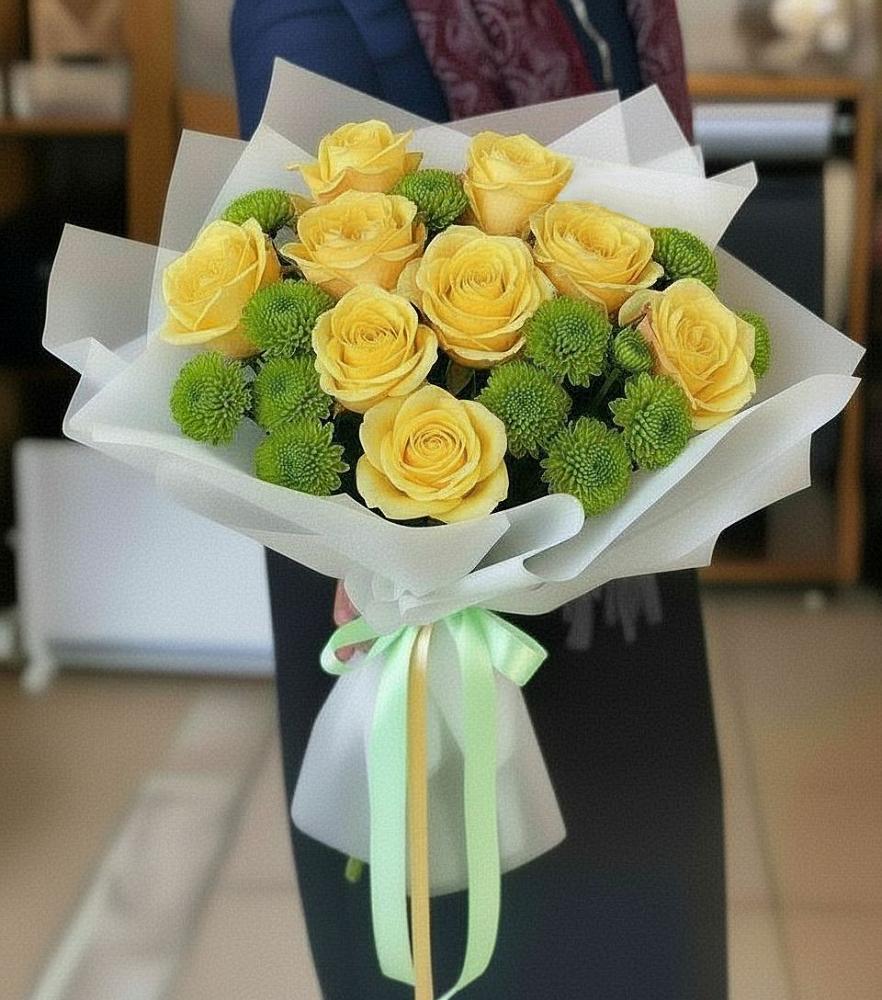 Букет цветов из: Хризантемы и Розы в Кокреке