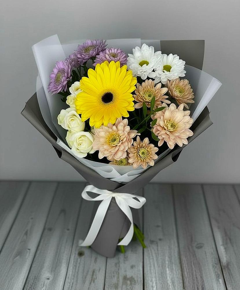 Букет цветов из: Розы, Герберы и Хризантемы в Кокреке