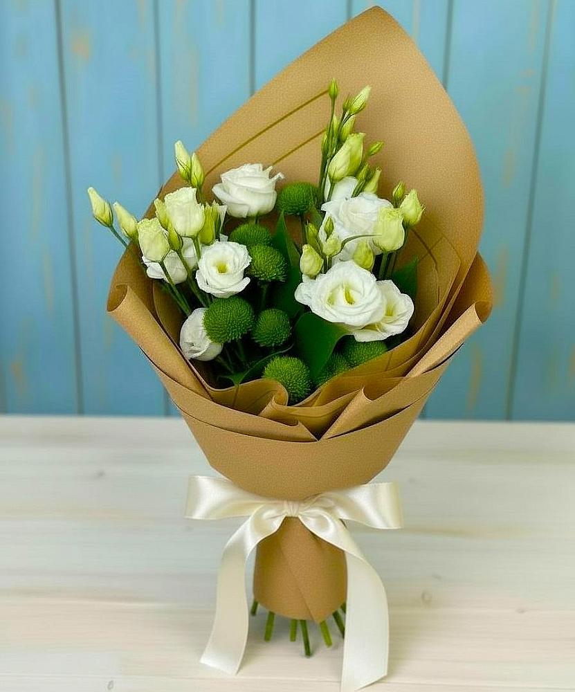 Букет цветов из: Хризантемы и Лизиантусы в Кокреке