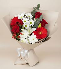 Букет цветов из:  Розы, Хризантемы, Герберы и Лилии в Кокреке