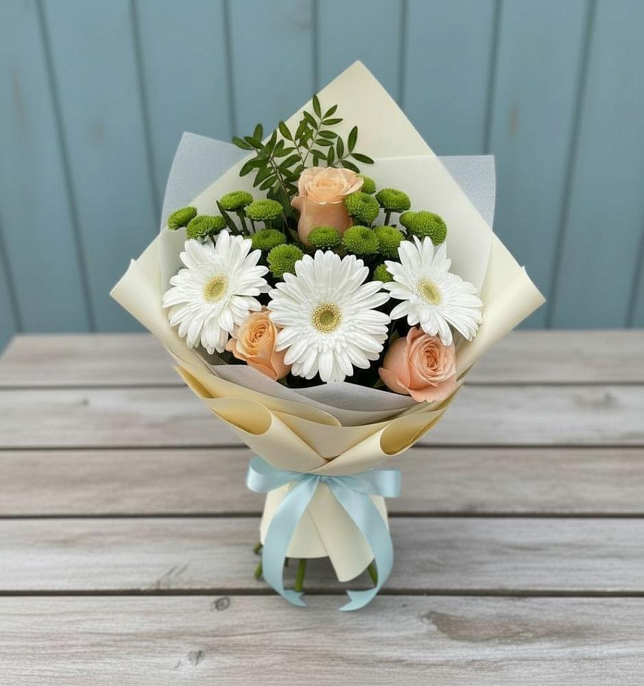 Букет цветов из: Герберы, Розы и Хризантемы в Кокреке