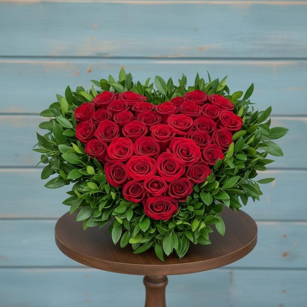 Цветочная композиция из Розы в виде сердца в Кокреке