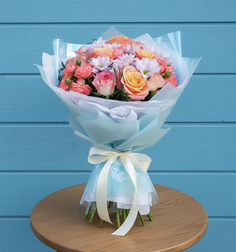 Букет цветов из: Хризантемы и Розы в Кокреке