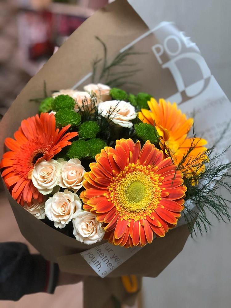Букет цветов из: Герберы, Хризантемы и Розы в Кокреке