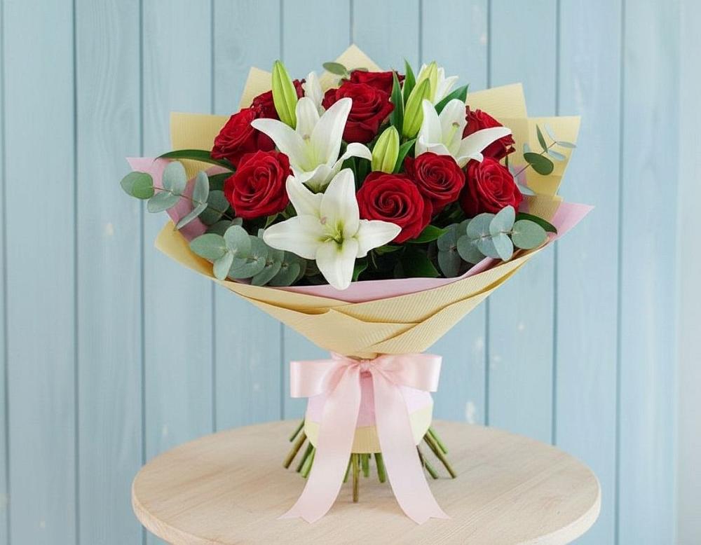 Букет цветов из: Лилии и Розы в Кокреке