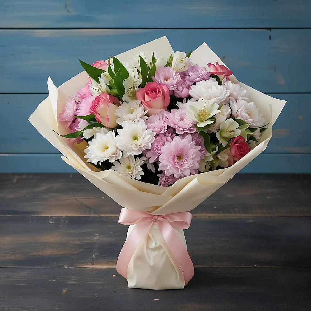 Букет цветов из: Хризантемы, Альстромерии и Розы в Кокреке